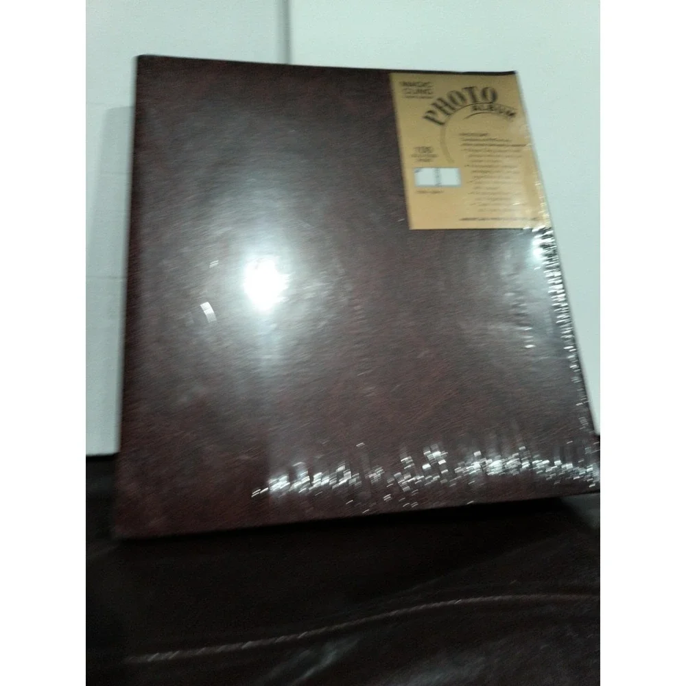 Magic CLING AMERICAN PHOTO ALBUM gold trim 100 Gold Edge Pages Sealed 3 Ring